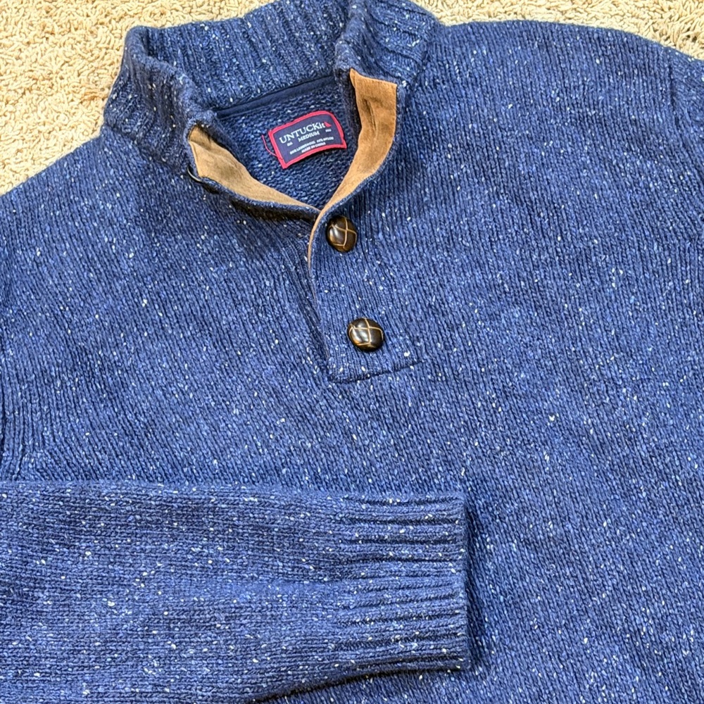 UNTUCKit Vangone Mens Medium Navy Speckled Lambswool Blend Sweater EUC - Picture 2 of 5